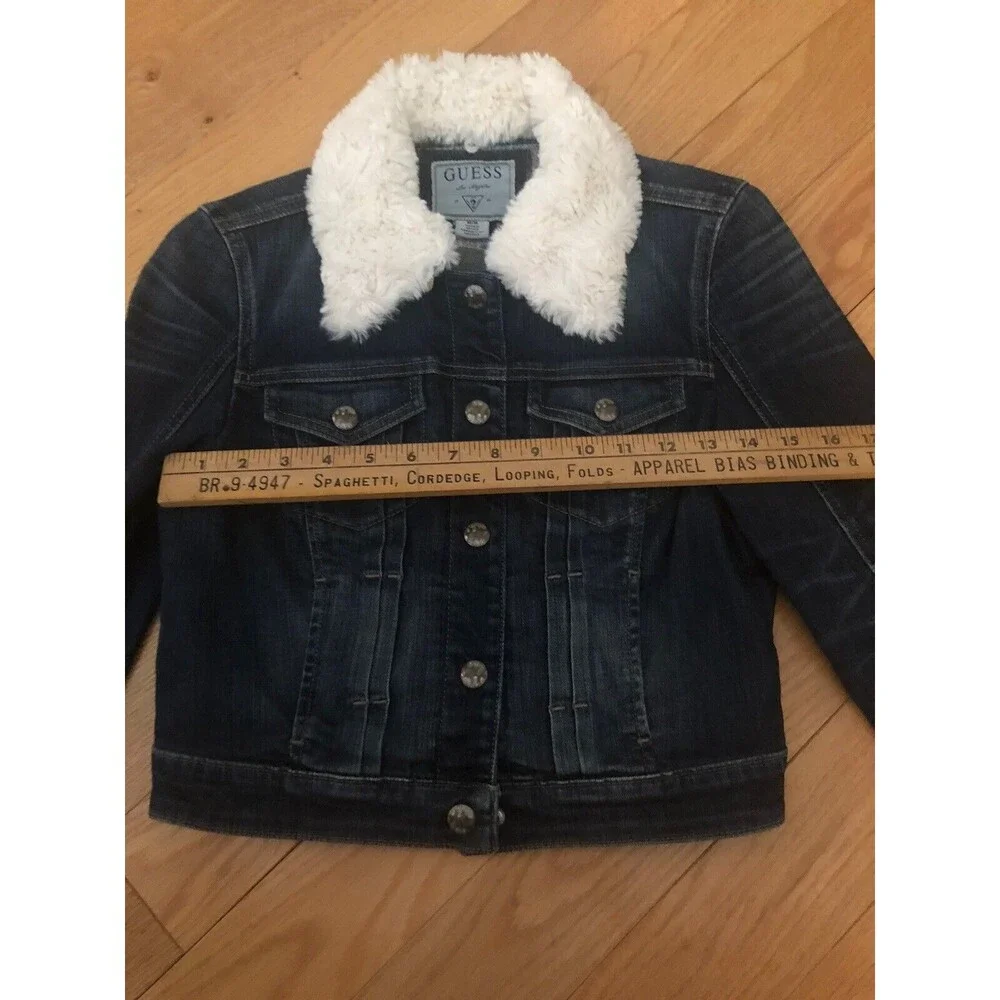Guess Los Angeles Girls Faux Shearling Collar Denim Jacket Size M Excellent Cond